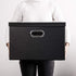 PRANDOM Large Collapsible Storage Bin with Lid, Black Leather Fabric Foldable Box Organizer for Home, 1-Pack.