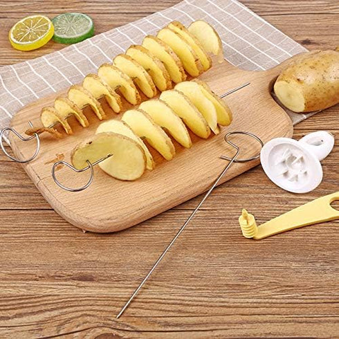 2 Set Tornado Spiral Potato Cutter, Manual Slicer, Fry Vegetable Spiralizer Chips Maker with 4 Stainless Steel Sticks