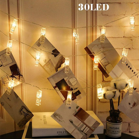 Dopheuor LED Photo Clip Copper String Lights, Warm Yellow Fairy Lights for Hang Pictures Cards Bedroom Decor