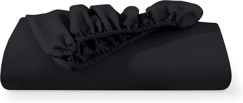 Bare Home Fitted Bottom Sheet, Queen Size, Premium 1800 Microfiber, Ultra-Soft, Deep Pocket, Black