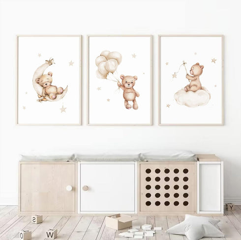 Baccone Set 3 12x16 Inch Bear Nursery Wall Art Decor of Teddy Bear Canvas Wall Art Baby Boy Nursery Decor Prints
