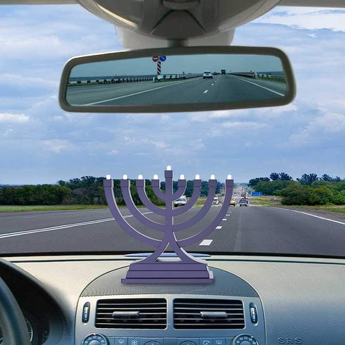 Zion Judaica Mini LED Hanukkah Menorah, Battery or USB Operated, Blue, Multiple Light Settings for Chanukah
