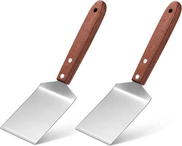 Newtay 2 Pieces Small Brownie Cookie Spatula - Metal Stainless Steel with Wooden Handle for Kitchen Cooking