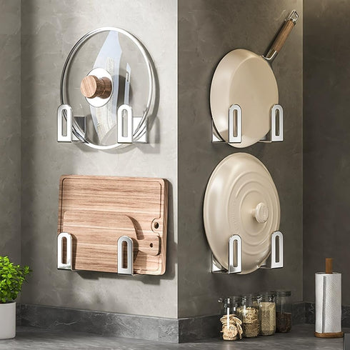 Self Adhesive Stainless Steel Pantry Organization Rack for Cutting Board Storage, Pot Lid Holder