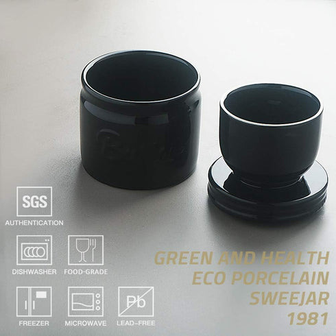 Elegant Black Porcelain Butter Keeper Crock with Water Line for Soft Butter
