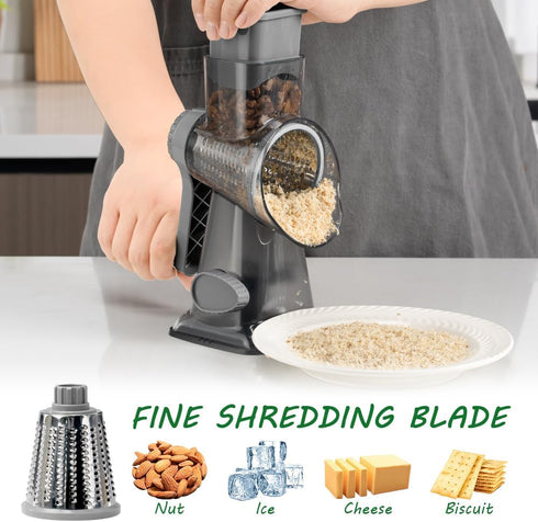 3-in-1 Cheese Grater Hand Crank Rotary Vegetables Shredder with Handle, Graters with Interchangeable Blades
