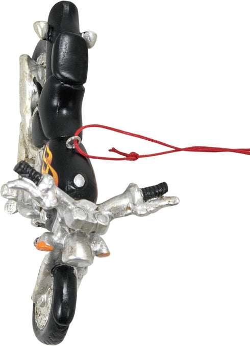 Black Motorcycle Hanging Christmas Ornament with Flames, Resin