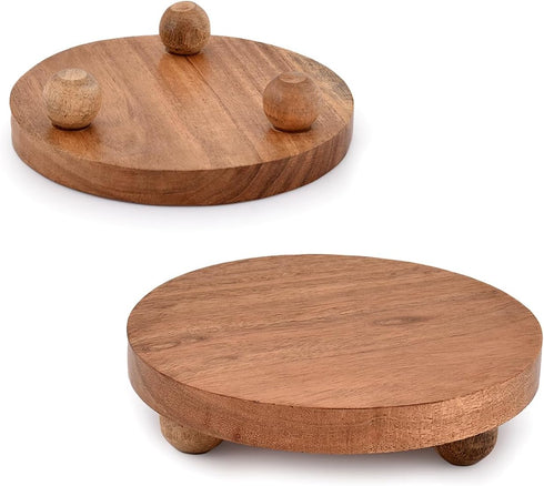 NIRMAN Counter/Plant (5.5" 5.5" 1.5"), (Set 2) Display Stand Round Acacia Wood Stand for Display Wooden Stand