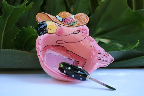 Blue Sky Dining Ceramic Miss Precious Flamingo Dip Bowl and Spreader Set, 6.25'' x 6''