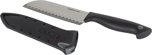 Farberware Edgekeeper 5-Inch Santoku Knife with Self-Sharpening Blade Cover, High Carbon-Stainless Steel Kitchen Knife with Ergonomic Handle, Razor-Sharp Knife, Black by Farberware
