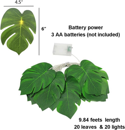 20 WEISPARK LED Palm Leaves String Lights, Tropical Artificial Monstera Leaf Wall Hanging Vine for Hawaiian Luau Party