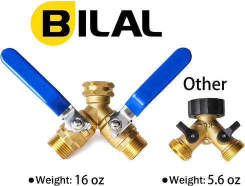 BILAL 2 Garden Hose Splitter Way Heavy Duty, Brass Faucet Adapter With Long Handle For Gardening Water Hose Shut Off