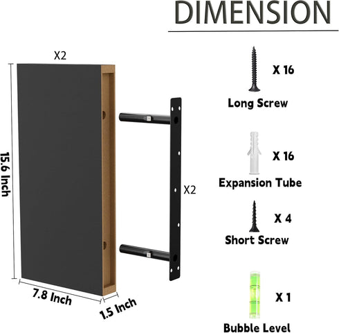 16 Inch 8 Inch Set 2, Black Floating Shelves for Wall, Deep Floating Shelves of Wall Shelves for Bathroom Over Toilet