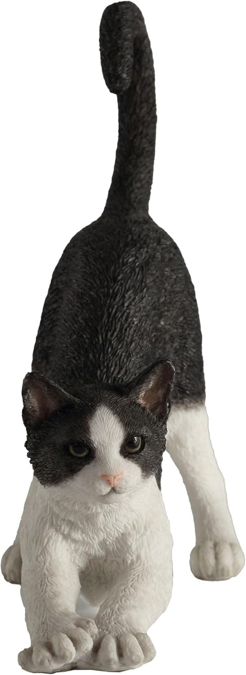 Veronese Design Hand Painted Figurine, 4 7/8 Inch Black and White Cat Stretching