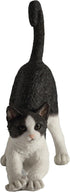 Veronese Design Hand Painted Figurine, 4 7/8 Inch Black and White Cat Stretching