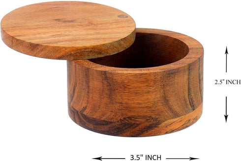 Kaizen Casa Acacia Wood Salt or Spice Box with Swivel Cover, Perfect for Keeping Seasonings Close at Hand