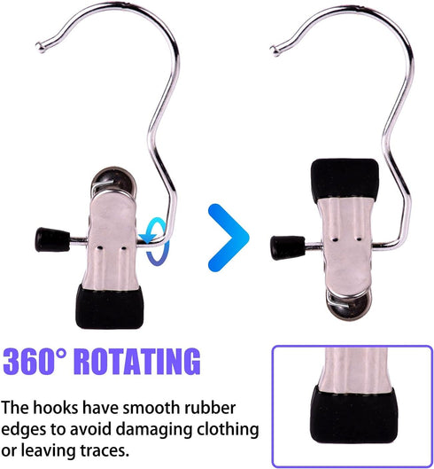 12PCS Heavy Duty Laundry Hanging Hooks with Clips, Portable Metal Drying Clip for Bras, Socks, Towels