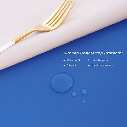 Silicone Placemats, Food-Grade Non-Slip Waterproof Countertop Protector, Stain Resistant Kitchen Counter Mat (Blue, 1)