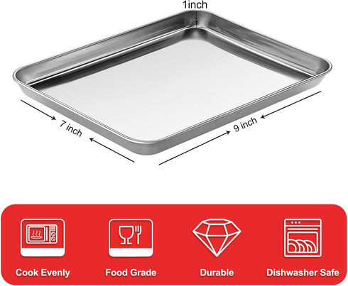 Baking Sheet, Zacfton Stainless Steel Cookie Sheet Baking Pan Tray for Toaster Oven Size 9 x 7 x 1 Inch, Non Toxic & Healthy, Mirror Finish & Easy Clean, Dishwasher Safe by Zacfton