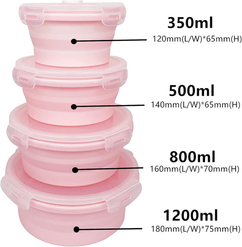 CARTINTS Silicone Collapsible Food Storage Containers, Set of 4 Round Bowls with Lids, Microwave & Freezer Safe