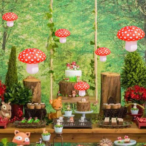 3Pcs 3D Large Mushroom Paper Lanterns for Jungle Wonderland Themed Birthday Party Decor Mushroom Ornament for Baby