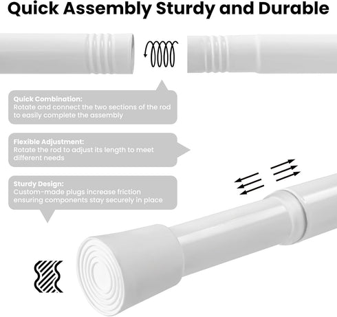 Set: (38-53" 53W78" Closet AJAZZ Curtain Rods No Drilling W Adjustable Range) & Accordion Door Curtain, Black L