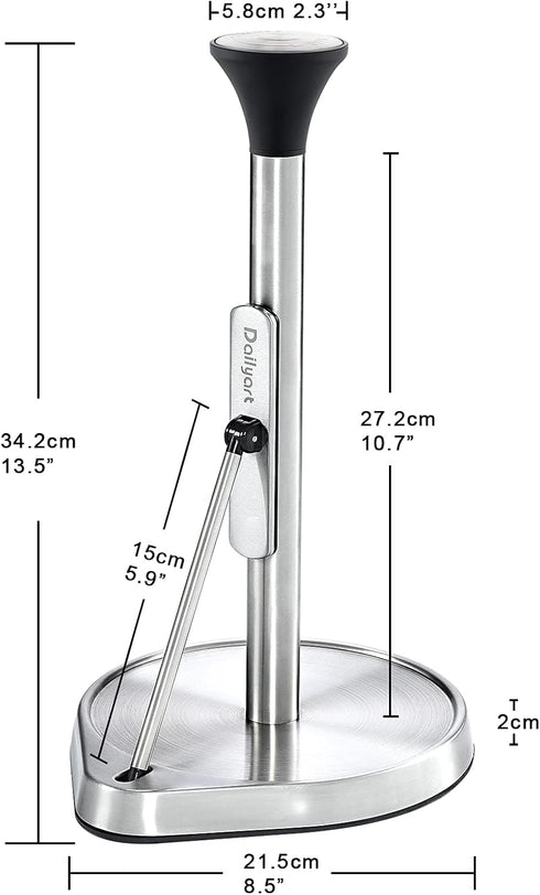 Dailyart Paper Towel Holder Stand for One Hand Tear with Tension Arm, Heavy Duty Paper Towel Holder Countertop with 2.65lb Weighted Base, Kitchen Paper Towel Holder Counter Fit Most Size Paper Roll