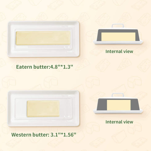Gute Butter Dish with Lid for Countertop, Covered Ceramic Butter Keeper Container for Kitchen (White)