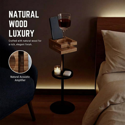 Drink Table for Small Spaces - Slim Pedestal Side Table with Real Wood Top & Stable Base for Coffee & Cocktails - Ideal