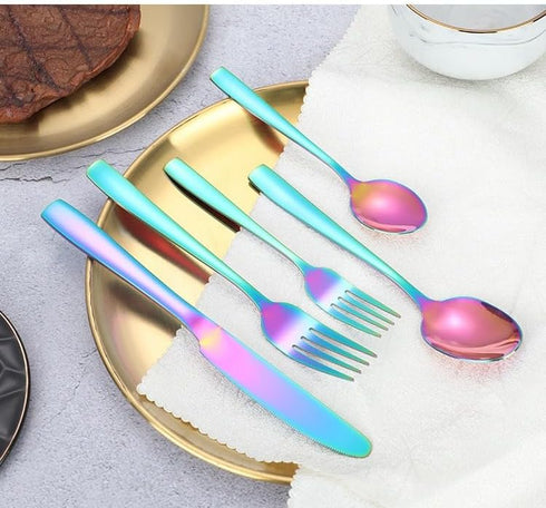 Rainbow Teaspoon Set of 6, 6 inches Mini Stainless Steel Silverware Dessert Spoons for Home, Kitchen, Restaurant,