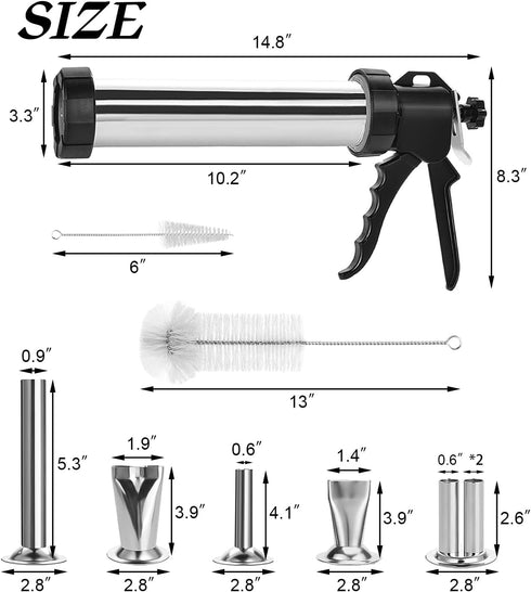 Usluole 1.5LB 5 Nozzles 2 Jerky Gun for Ground Meat, Beef Jerky Gun Kit with Stainless Steel & Brushes, Professional
