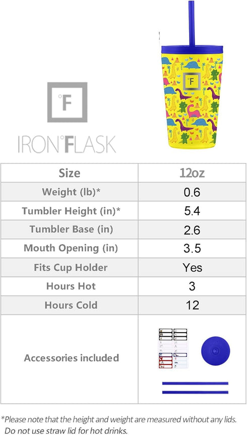 IRON °FLASK Classic Tumbler - 12 oz Kids Vacuum Insulated Stainless Steel Water Bottle, Double Walled Drinking Cup