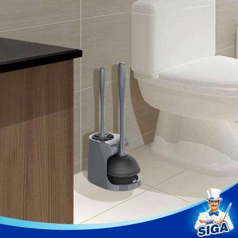 1 Set MR.SIGA Toilet Plunger and Bowl Brush Combo for Bathroom Cleaning, Gray