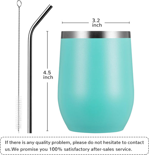 MEWAY Stemless 12 OZ Wine Tumbler Glasses with Lid, Insulated Double Wall Vacuum Stainless Steel