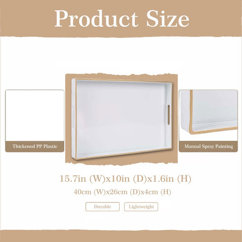 15.6 10.2 Zosenley Decorative Tray, Rectangular Plastic Tray with Handles, Modern Vanity Tray and Serving Tray