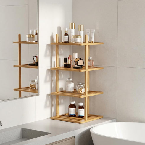 Counter (1, 4Tier-Large-6.7" Expandable Bamboo Corner Shelf - Dish/Plate Organizer for Cabinet, Kitchen Shelf & Small
