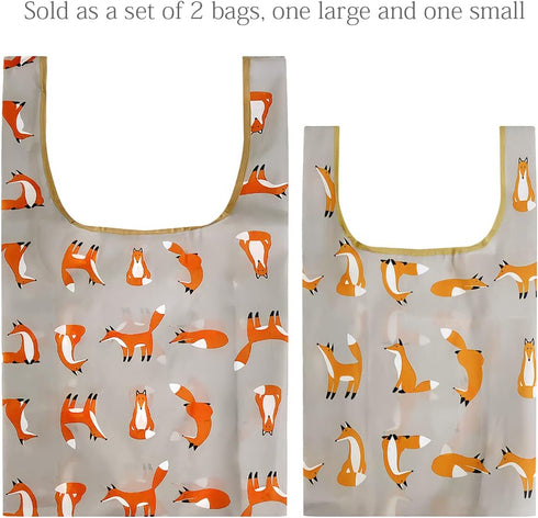 allydrew 2 Pack, 1 JoliBag Nylon Reusable Grocery Bag, Foxes
