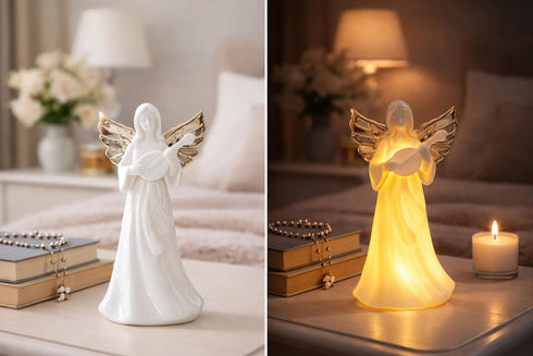 ADAVAS.Y&G 7" Angel Night Light, Christian Gift for Women, Porcelain Angel Figurine with Warm LED Glow, Prayer
