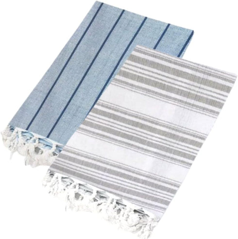 Peshtemal Hand Towels, 100% Natural Cotton Set of 2, 26 x 18 Inches for Bathroom, Gym, Hair Drying