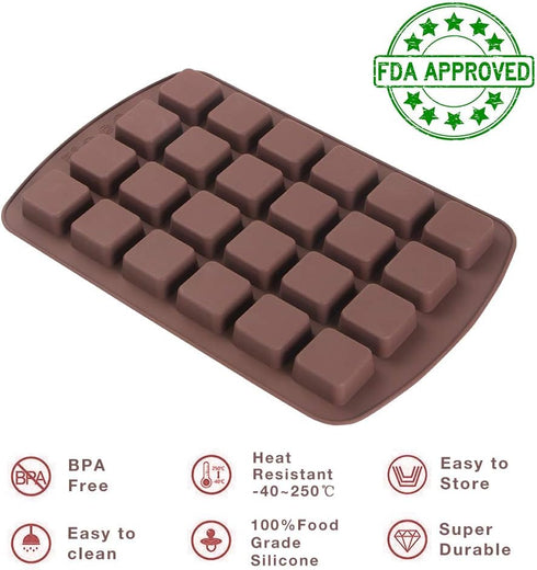 Webake Mini Brownie Pan, Square Silicone Baking Mold for Keto Fat Bomb, Chocolate