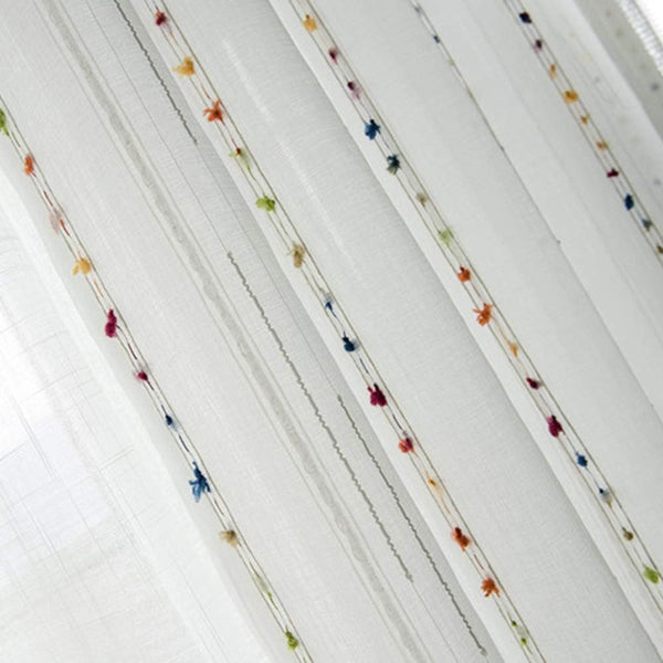 pureaqu Faux Linen Stripe Pom Pom Sheer Curtains, Colorful Rainbow Semi Sheer Voile Window Curtain, W52 x L84 Inch
