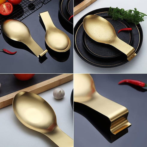 Matte Gold Spoon Rest, Stainless Steel Holder for Stove Top, Kitchen Utensils for Ladles, Tongs, Spatula, Dishwasher