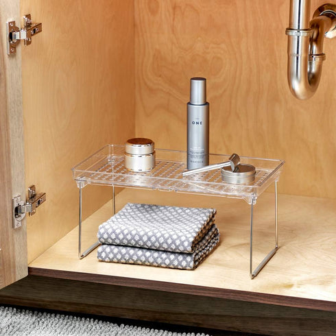 Counter madesmart Medium Stacking Shelf, Organizer for Spices, Make-Up, Bottles & Jars, Collapsible Legs for Cabinet