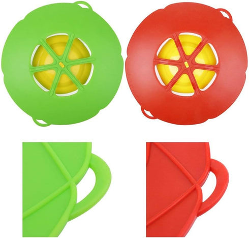 AUANDYU 2-in-1 Spill Stopper Lid Cover and Boil Over Safeguard, Silicone Kitchen Tool (Green and Red)