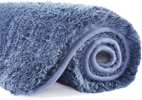 Suchtale Non Slip Bath Rug for Bathroom (20 x 32, Blue) Soft Microfiber Shaggy Mat, Machine Washable