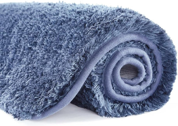 Suchtale Non Slip Bath Rug for Bathroom (20 x 32, Blue) Soft Microfiber Shaggy Mat, Machine Washable