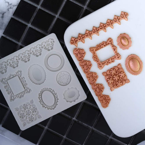 2PCS Silicone Fondant Cake Decorating Mold for Chocolate, Baking, Sugar Craft, Soap, Cupcake - Bee Crown Key Mirror