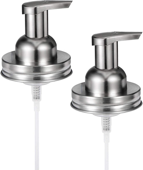 Amolliar Mason Jar Foaming Soap Dispenser Pump Lids, Rustproof Stainless Steel for Regular Mouth Mason Jar, 2Pack