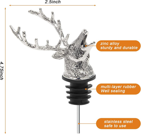 Coitak Deer Head Wine Pourer Spout, Wine Bottle Stopper for Home and bar, Animal Wine Pourer and Stopper With Silicone