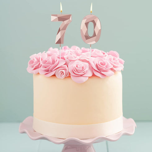 Nuanchu 70th Birthday Candles - Happy Birthday Cake Topper 3D Diamond Shape Sparkler Number Candles for Party Decoration